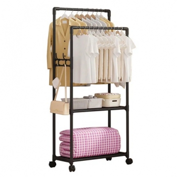 Double+Rail+Clothes+Rack+with+Wheels+Freestanding+Garment+Organizer+with+Hanging+Rods+and+2-Tier+Storage+Shelf+166CM+Height+Wardrobe+Stand+for+Clothes%2C+Bags+%26+Bedding+Space-Saving+Home+Solution